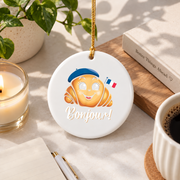 Croissant Lover French Baking Gift Breakfast Kitchen Decor Glass Ornament - Material: Circle Ceramic Ornament