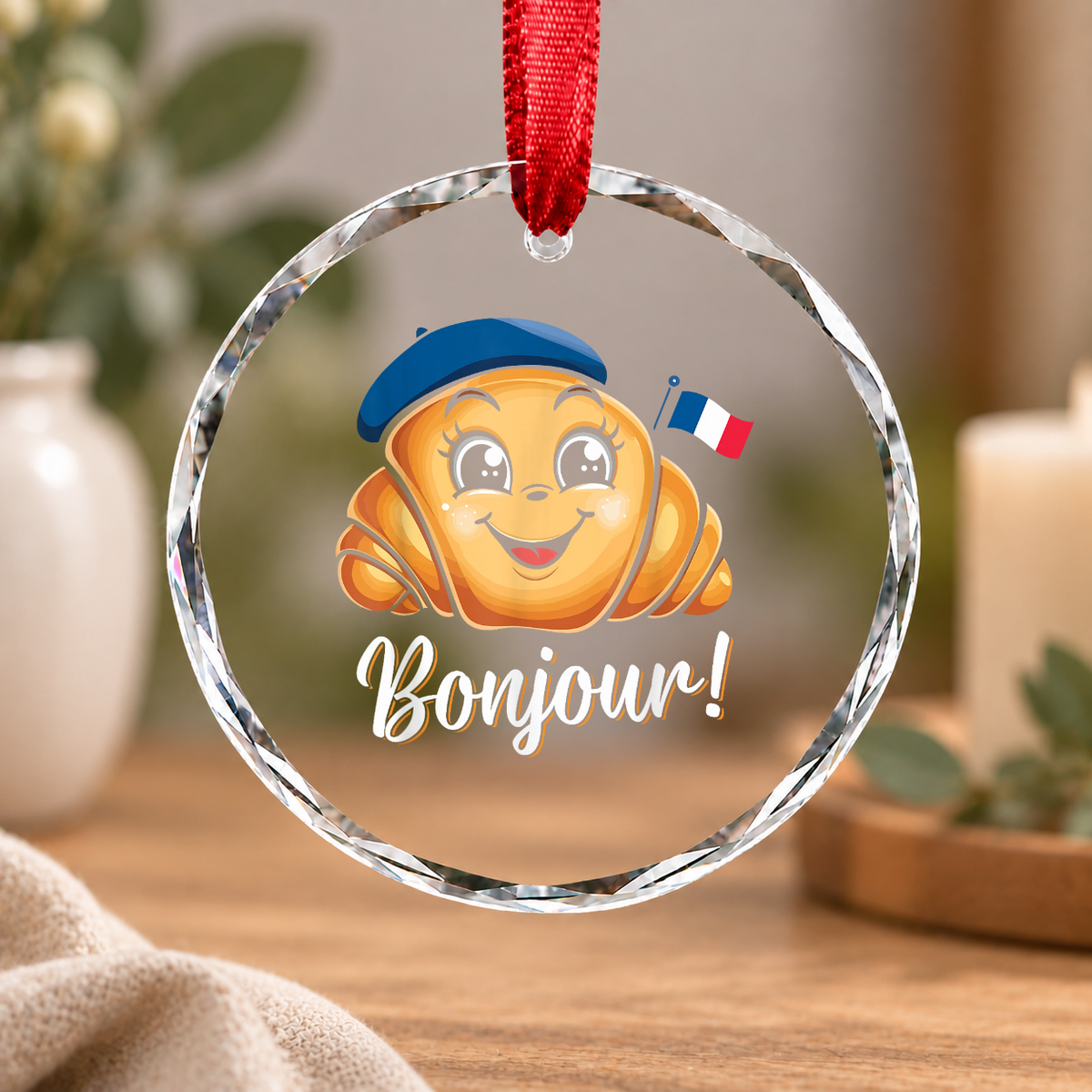 Croissant Lover French Baking Gift Breakfast Kitchen Decor Glass Ornament - Material: Circle Glass Ornament