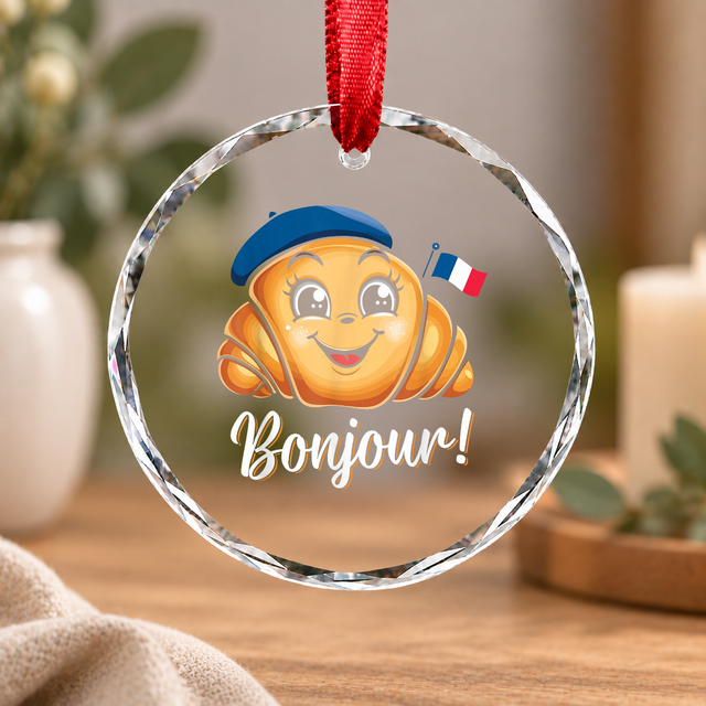 Croissant Lover French Baking Gift Breakfast Kitchen Decor Glass Ornament - Material: Circle Glass Ornament