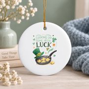 Culinary Shamrock Cooking Gift St Patrick Kitchen Holiday Decor Glass Ornament - Material: Circle Ceramic Ornament