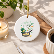 Culinary Shamrock Cooking Gift St Patrick Kitchen Holiday Decor Glass Ornament - Material: Circle Ceramic Ornament