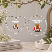 Cupcake King Cake Baker Gift Kitchen Decoration Holiday Glass Ornament - Material: Heart Glass Ornament