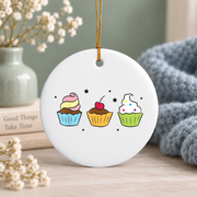 Cupcake Lover Sweet Baking Gift Kitchen Holiday Decoration Glass Ornament - Material: Circle Ceramic Ornament