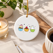 Cupcake Lover Sweet Baking Gift Kitchen Holiday Decoration Glass Ornament - Material: Circle Ceramic Ornament