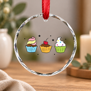 Cupcake Lover Sweet Baking Gift Kitchen Holiday Decoration Glass Ornament - Material: Circle Glass Ornament