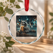 Cute Animal Drinking Iced Coffee Graphic Glass Ornament - Material: Circle Glass Ornament