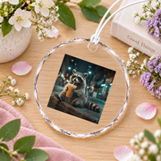 Cute Animal Drinking Iced Coffee Graphic Glass Ornament - Material: Circle Glass Ornament