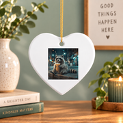 Cute Animal Drinking Iced Coffee Graphic Glass Ornament - Material: Heart Ceramic Ornament