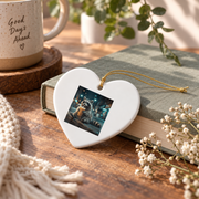 Cute Animal Drinking Iced Coffee Graphic Glass Ornament - Material: Heart Ceramic Ornament