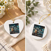 Cute Animal Drinking Iced Coffee Graphic Glass Ornament - Material: Heart Ceramic Ornament
