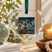 Cute Animal Drinking Iced Coffee Graphic Glass Ornament - Material: Heart Glass Ornament