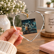 Cute Animal Drinking Iced Coffee Graphic Glass Ornament - Material: Heart Glass Ornament