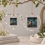 Cute Animal Drinking Iced Coffee Graphic Glass Ornament - Material: Heart Glass Ornament