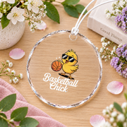 Cute Basketball Chick Sports Lover Glass Ornament - Material: Circle Glass Ornament