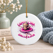 Cute Cappuccino Ballerina Coffee Dance Theme Glass Ornament - Material: Circle Ceramic Ornament