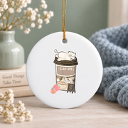 Cute Cat Cafe Coffee Kawaii Neko Glass Ornament - Material: Circle Ceramic Ornament