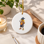 Cute Coffee Duck Cartoon Animal Coffee Lover Gift Glass Ornament - Material: Circle Ceramic Ornament