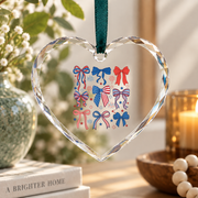 Cute Coquette Bow Red White Blue Holiday Gift Decoration Glass Ornament - Material: Heart Glass Ornament