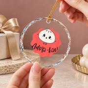 Cute Dumpling Food Pun Baby Shower Ceramic Ornament - Material: Circle Glass Ornament