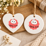 Cute Dumpling Food Pun Baby Shower Ceramic Ornament - Material: Heart Ceramic Ornament