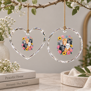 Cute Floral Cat Kitten Flower Lover Glass Ornament - Material: Heart Glass Ornament