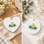 Cute Frog Pond Christian Inspired Gift Glass Ornament - Material: Heart Ceramic Ornament