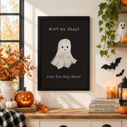 Cute Ghost Christian Halloween Wall Art Faith Based Fall Poster Minimal Religious Decor - Format: Black Framed Poster