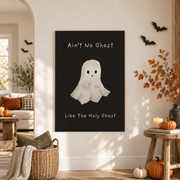 Cute Ghost Christian Halloween Wall Art Faith Based Fall Poster Minimal Religious Decor - Format: Unframed Paper Poster