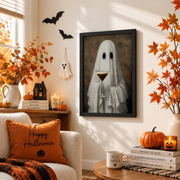 Cute Ghost Espresso Martini Print Halloween Wall Art Whimsical Cocktail Bar Decor Artwork - Format: Black Framed Poster