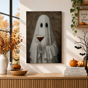 Cute Ghost Espresso Martini Print Halloween Wall Art Whimsical Cocktail Bar Decor Artwork - Format: Stretched Canvas