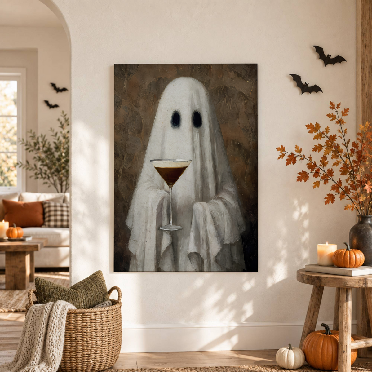 Cute Ghost Espresso Martini Print Halloween Wall Art Whimsical Cocktail Bar Decor Artwork - Format: Unframed Paper Poster