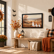 Cute Ghost Family Halloween TV Art Spooky Autumn Farmhouse Classic Wall Poster - Format: Black Framed Poster