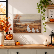 Cute Ghost Family Halloween TV Art Spooky Autumn Farmhouse Classic Wall Poster - Format: Stretched Canvas
