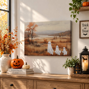 Cute Ghost Family Halloween TV Art Spooky Autumn Farmhouse Classic Wall Poster - Format: Stretched Canvas