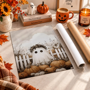 Cute Ghost Halloween Wall Art Pumpkin Print Trendy Spooky Seasonal Home Decor Poster - Format: Rolled Canvas