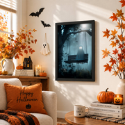 Cute Ghost Painting Halloween Wall Art Whimsigoth Spooky Interior Decor Rustic Farmhouse Print - Format: Black Framed Poster