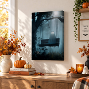 Cute Ghost Painting Halloween Wall Art Whimsigoth Spooky Interior Decor Rustic Farmhouse Print - Format: Stretched Canvas