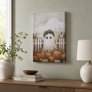 Cute Ghost Wall Art Halloween Poster Pumpkin Ghost Print Trendy Halloween Unframed - Format: Stretched Canvas