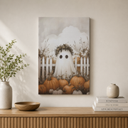 Cute Ghost Wall Art Halloween Poster Pumpkin Ghost Print Trendy Halloween Unframed - Format: Stretched Canvas
