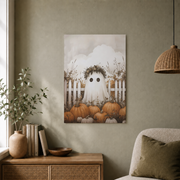 Cute Ghost Wall Art Halloween Poster Pumpkin Ghost Print Trendy Halloween Unframed - Format: Unframed Paper Poster
