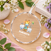 Cute Giraffe Pediatric Dentist Hygienist Gift Glass Ornament - Material: Circle Glass Ornament