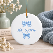 Cute Girls Preppy Coquette Bow Aesthetic Gift For Teens Glass Ornament - Material: Circle Ceramic Ornament