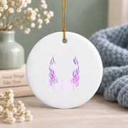 Cute Goth Bunny Skulls Creepy Kawaii Pastel Purple Flame Glass Ornament - Material: Circle Ceramic Ornament