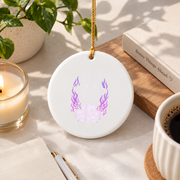 Cute Goth Bunny Skulls Creepy Kawaii Pastel Purple Flame Glass Ornament - Material: Circle Ceramic Ornament