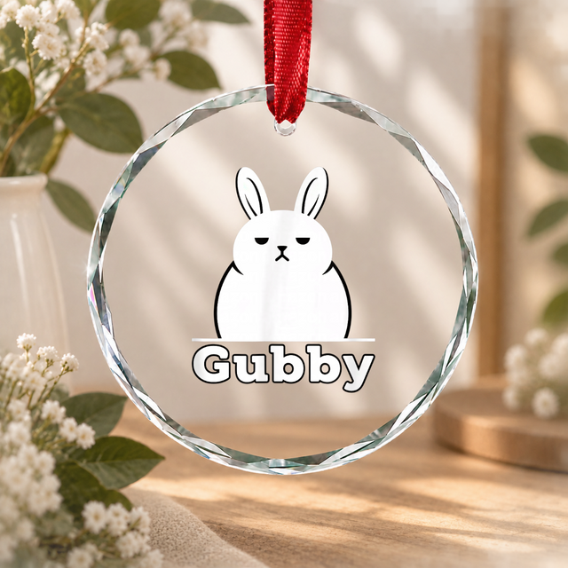 Cute Grumpy Bunny Character Inspired Glass Ornament - Material: Circle Glass Ornament