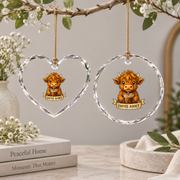Cute Highland Cow Drinking Coffee Funny Gift Glass Ornament - Material: Heart Glass Ornament