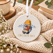 Cute Hiking Gnome Mountain Camping Ceramic Ornament - Material: Circle Ceramic Ornament