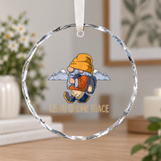Cute Hiking Gnome Mountain Camping Ceramic Ornament - Material: Circle Glass Ornament