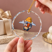 Cute Hiking Gnome Mountain Camping Ceramic Ornament - Material: Circle Glass Ornament