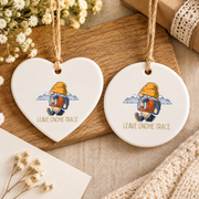 Cute Hiking Gnome Mountain Camping Ceramic Ornament - Material: Heart Ceramic Ornament